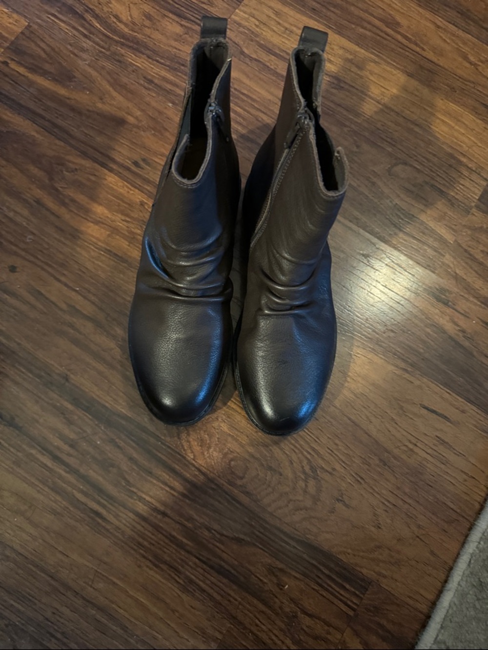 Clarks Brown Leather Ankle Booties with Subtle Ruched Shaft